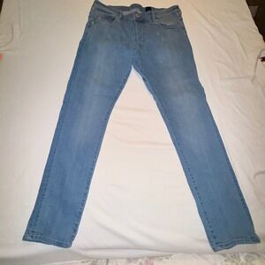 Denim Jeans Mens 35x29 Light Blue Excellent Slim Tapered Button Fly